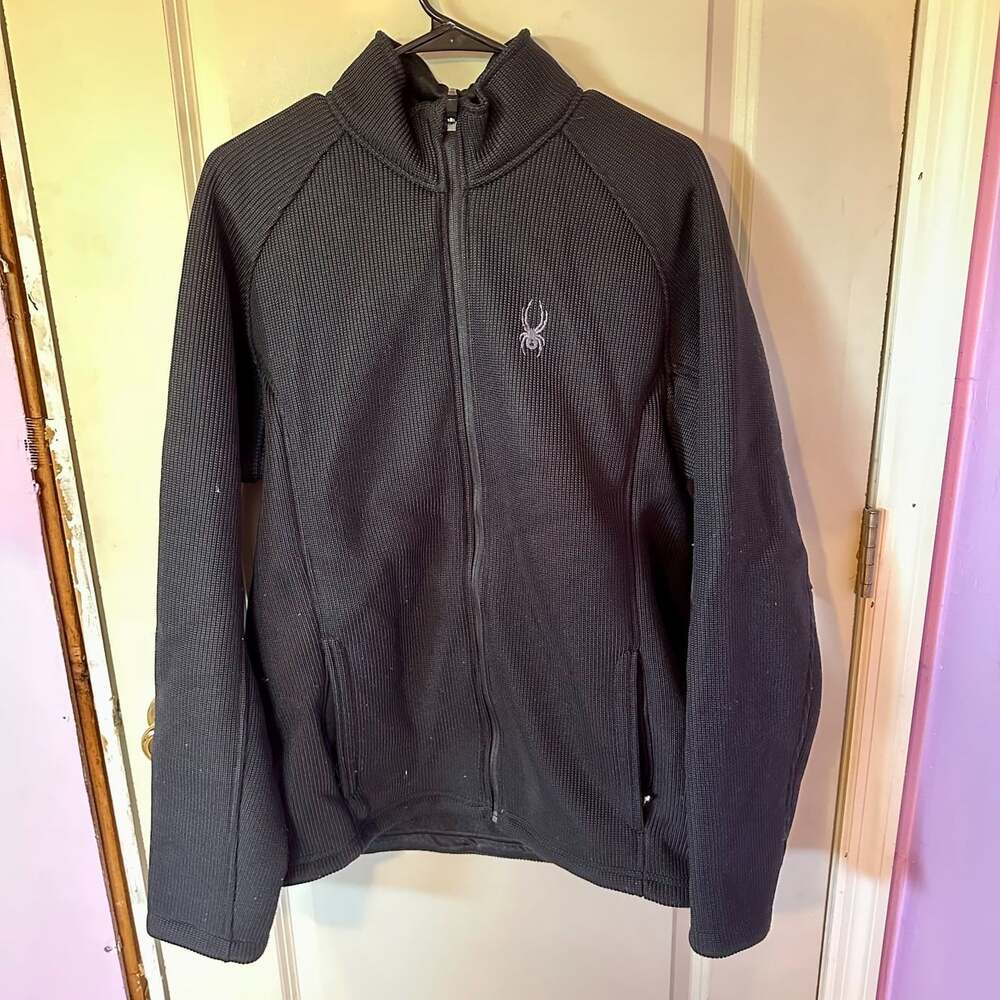 Spyder Men's Core Sweater Full Zip Jacket Pockets Black Sz L Double Sided Logo
